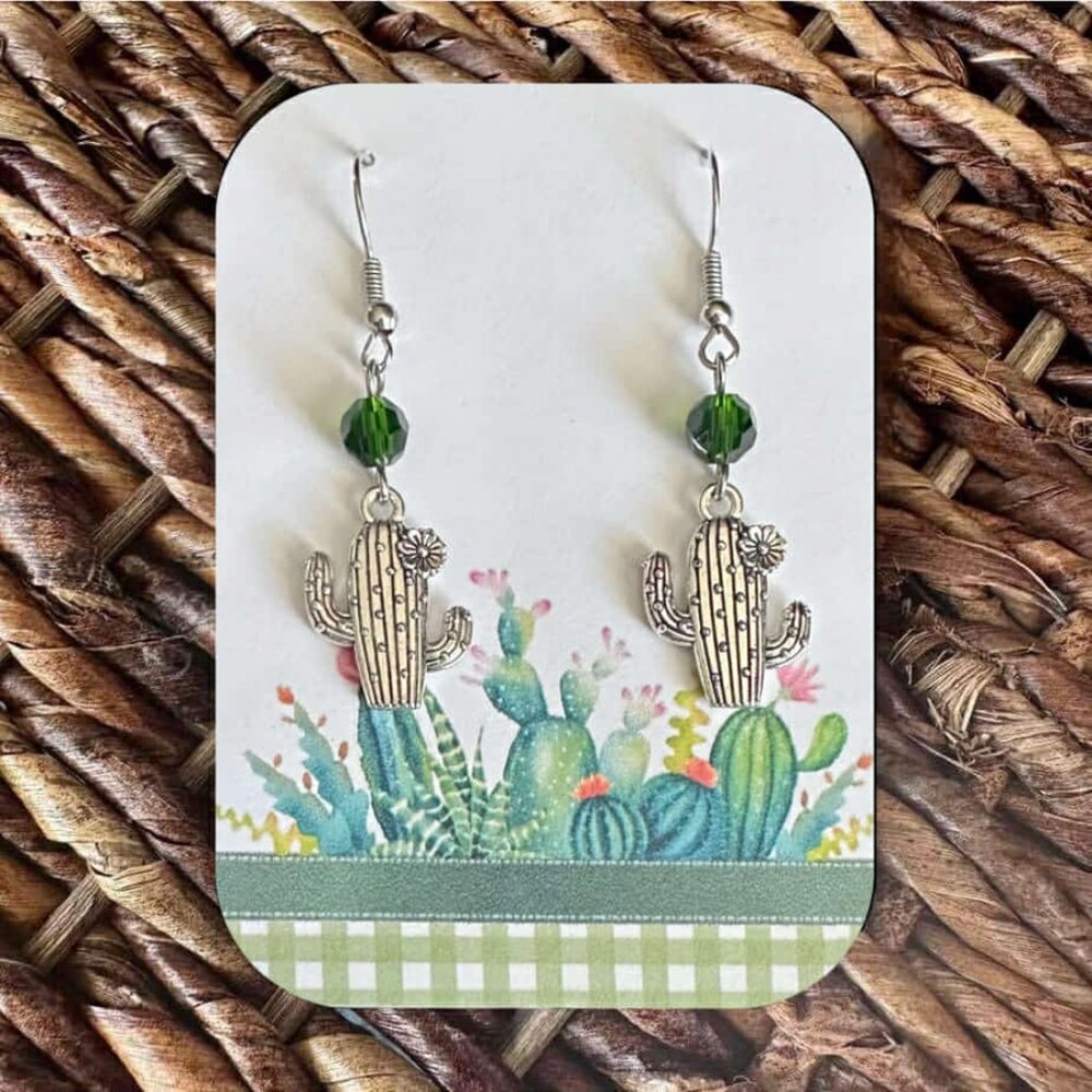 Silver-Tone Blooming Cactus Dangle Earrings 🌵
